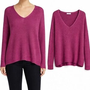 Miracle USA Magenta Purple V-Neck Cotton Blend Oversized Knit Sweater NWT S/M‎
